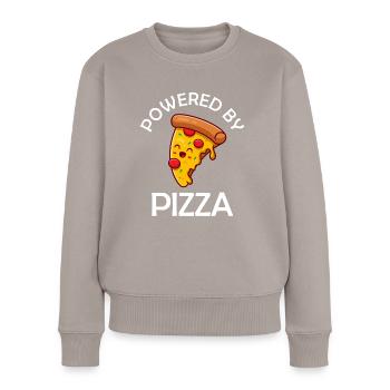 Powered By Pizza Lustiger Pizza Spruch - Frauen Premium Bio Pullover - Taupe - Vorne - Julia (174cm)
