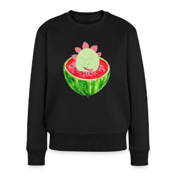 Süßer Dino auf Melone 💗 Design für die Familie - Frauen Premium Bio Pullover - Schwarz - Vorne - Julia (174cm)
