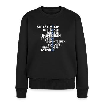 Beste Trainerin - unterstützt und inspiriert - Frauen Premium Bio Pullover - Schwarz - Vorne - Julia (174cm)