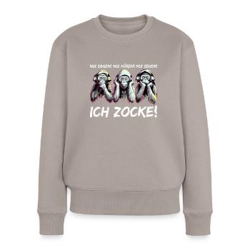 Nix Hören Ich Zocke Affen Gaming Gamer Headset - Frauen Premium Bio Pullover - Taupe - Vorne - Julia (174cm)