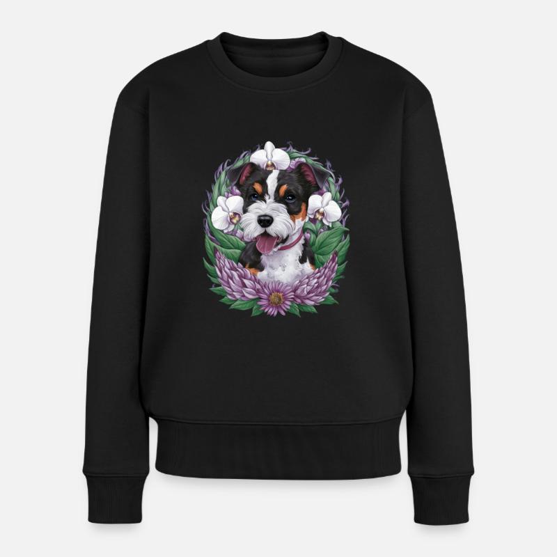 American Staffordshire Terrier mit Orchideen - Frauen Premium Bio Pullover - Schwarz