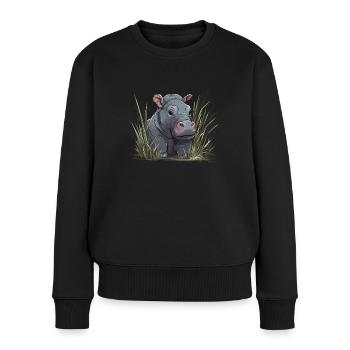 Baby Hippo Nilpferd Kalb Flusspferd Afrika - Frauen Premium Bio Pullover - Schwarz - Vorne - Julia (174cm)