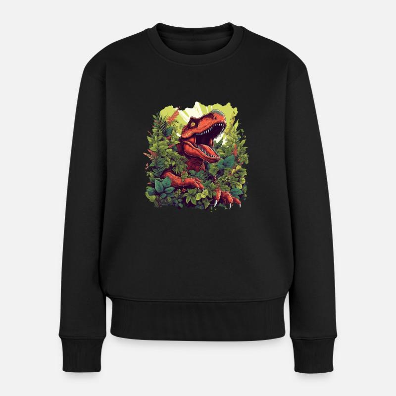 T-Rex avec design de fleurs / dinosaures - Pull Premium bio Femme - noir