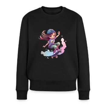Skater Girl Skateboard Skateboarder Mädchen - Frauen Premium Bio Pullover - Schwarz - Vorne - Julia (174cm)