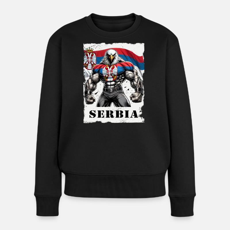 Serbien Adler Bodybuilding Design - Frauen Premium Bio Pullover - Schwarz