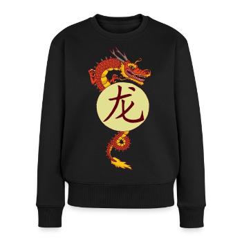 Dragon chinois vintage - Pull Premium bio Femme - noir - Devant - Julia (174cm)