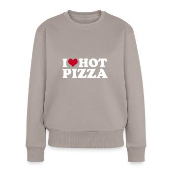 I Love Hot Pizza - Frauen Premium Bio Pullover - Taupe - Vorne - Julia (174cm)