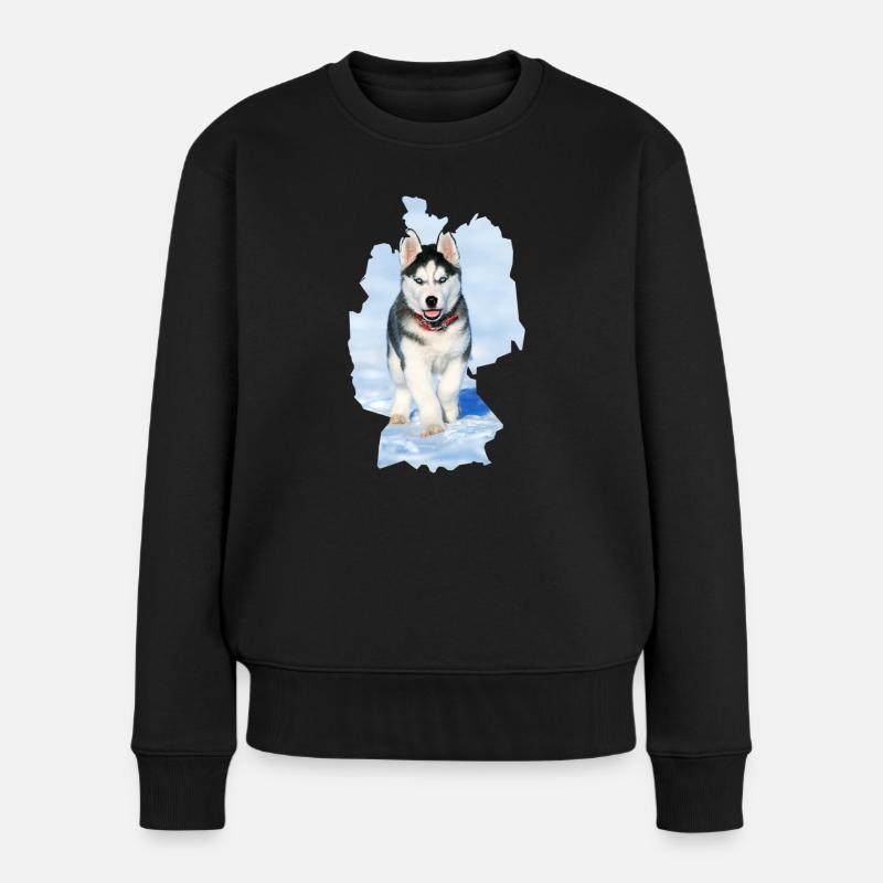 Hund Husky, Hund Husky, Deutschland - Frauen Premium Bio Pullover - Schwarz