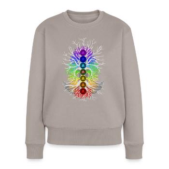 Chakra Harmonie - Frauen Premium Bio Pullover - Taupe - Vorne - Julia (174cm)