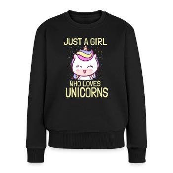 Nur ein Mädchen das Einhorn liebt - Frauen Premium Bio Pullover - Schwarz - Vorne - Julia (174cm)