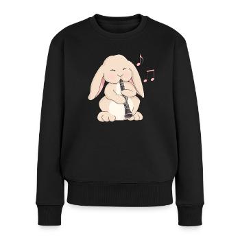 Clarinette mignonne jouant cartoon rabbit - Pull Premium bio Femme - noir - Devant - Julia (174cm)