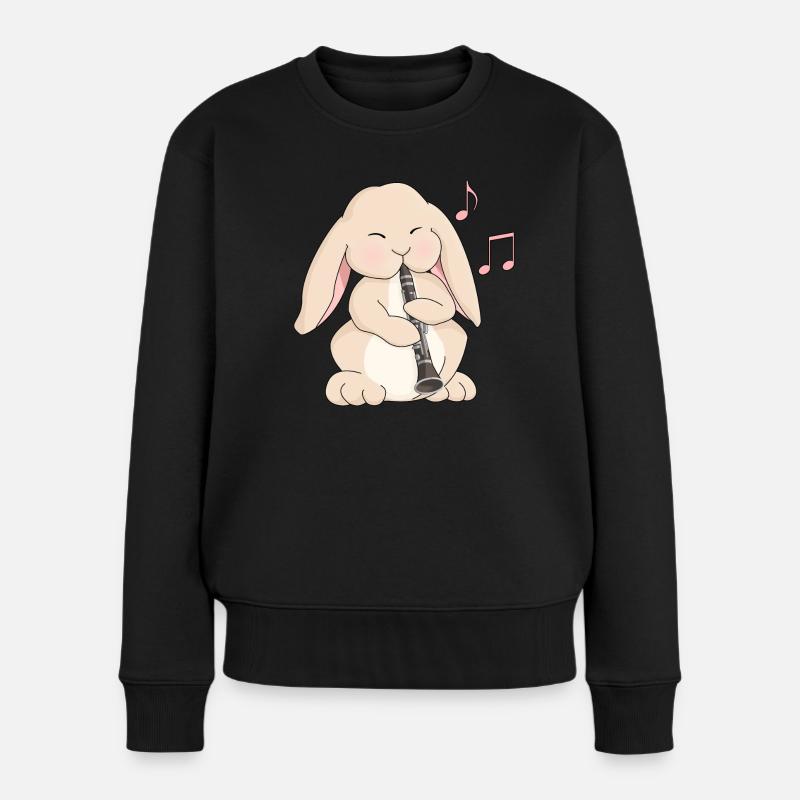 Süße Klarinette spielt Cartoon Rabbit - Frauen Premium Bio Pullover - Schwarz