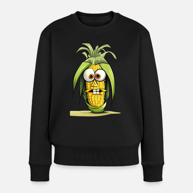 Drôle de dessin animé épi de maïs - Pull Premium bio Femme - noir