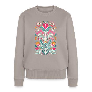 Otomi Blumen Mexikanische Blumenkunst - Frauen Premium Bio Pullover - Taupe - Vorne - Julia (174cm)