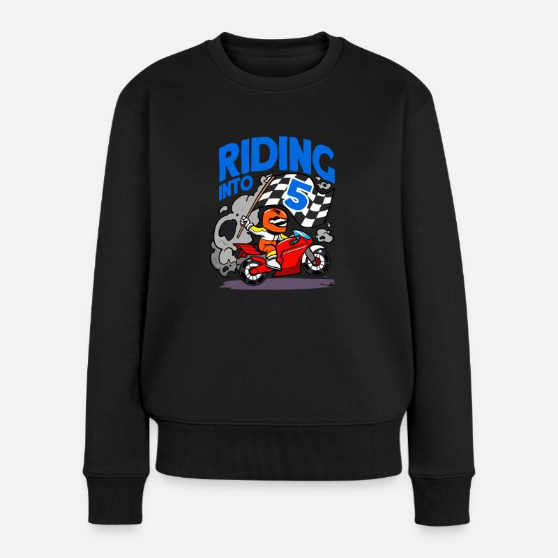 Motorradfahrer fährt in 5 Junge Motorrad Geburtstag - Frauen Premium Bio Pullover - Schwarz
