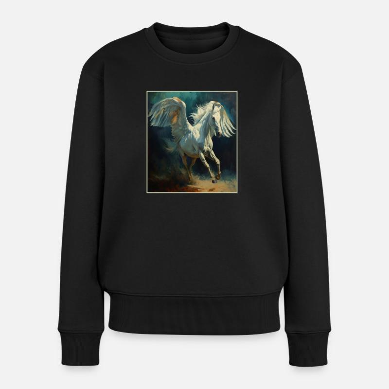 Engel, Kunst, Humor ,Muli , Pony, Pferd mit Flügel - Frauen Premium Bio Pullover - Schwarz