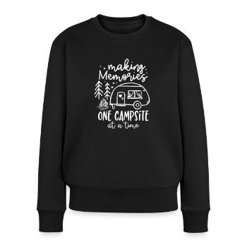 Ein Zeltplatz nach dem anderen Wandershirt - Frauen Premium Bio Pullover - Schwarz - Vorne - Julia (174cm)