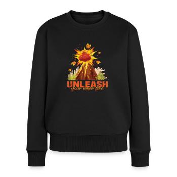 Entfessle dein inneres Feuer - Volcano - Frauen Premium Bio Pullover - Schwarz - Vorne - Julia (174cm)