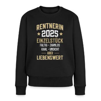 RENTE RENTNERIN 2025 - Frauen Premium Bio Pullover - Schwarz - Vorne - Julia (174cm)