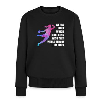 Frauen und Mädchen Handball Geschenkidee - Frauen Premium Bio Pullover - Schwarz - Vorne - Julia (174cm)