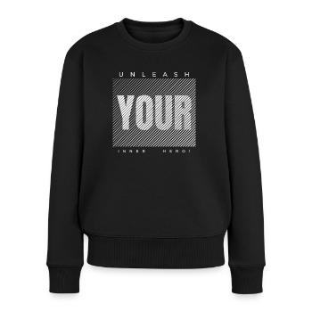 Unleash your inner hero - Frauen Premium Bio Pullover - Schwarz - Vorne - Julia (174cm)