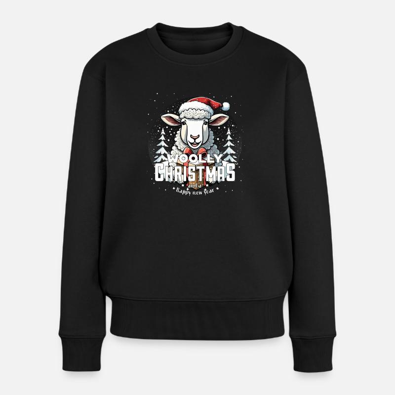 Weihnachtsschaf - Woolly Christmas - Frauen Premium Bio Pullover - Schwarz
