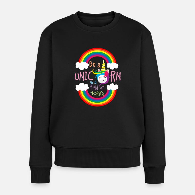 Sei ein Regenbogen-Einhorn - Frauen Premium Bio Pullover - Schwarz