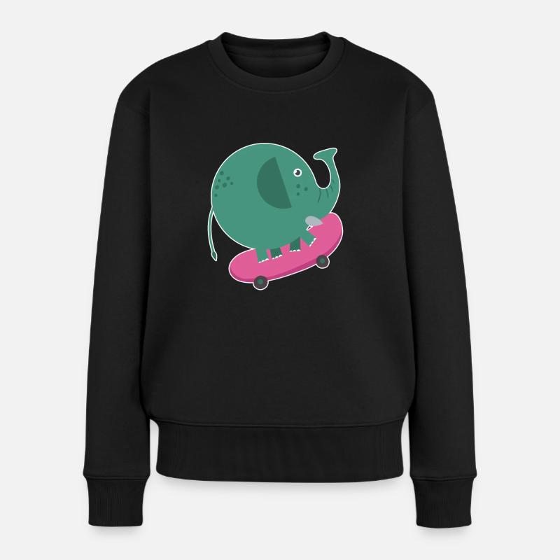 Skater Elefant - Frauen Premium Bio Pullover - Schwarz