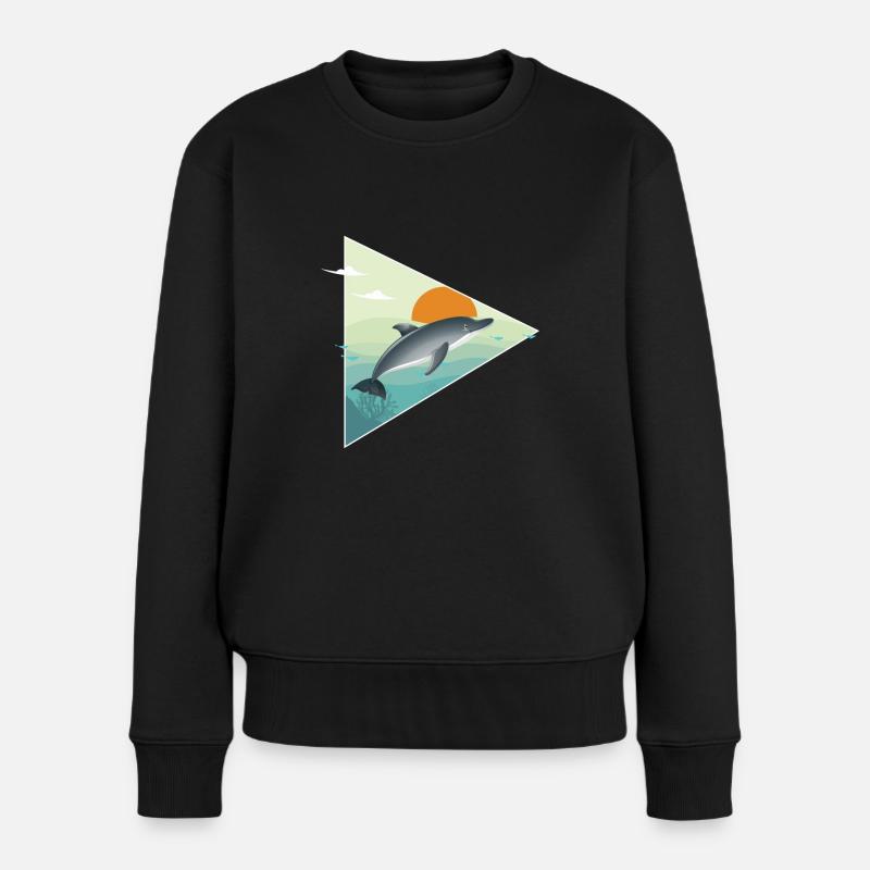 Delfin - Sonnenaufgang - Ozean - Frauen Premium Bio Pullover - Schwarz