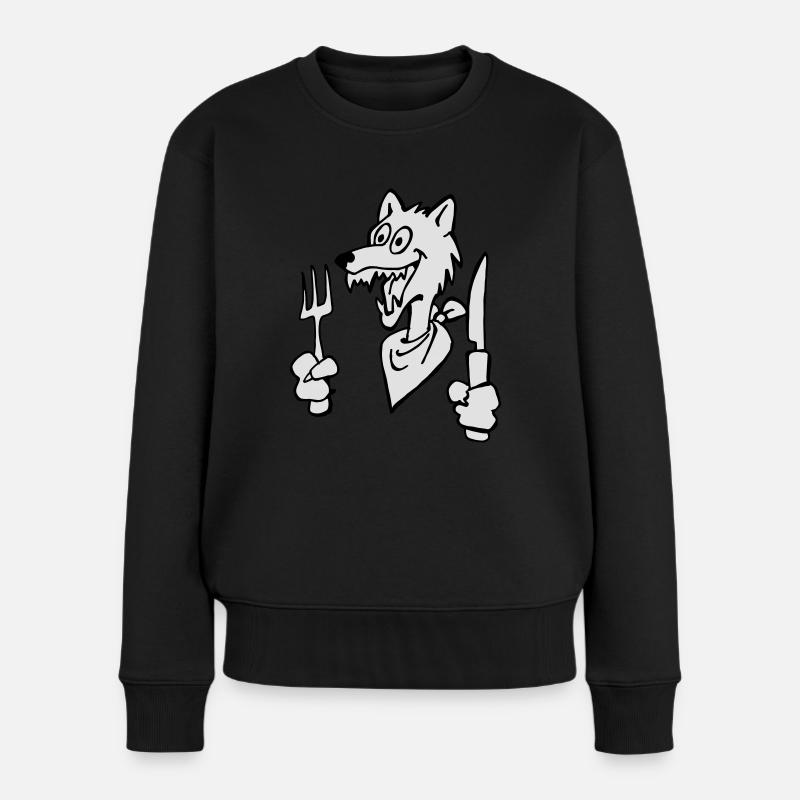 Hungriger Wolf - Frauen Premium Bio Pullover - Schwarz