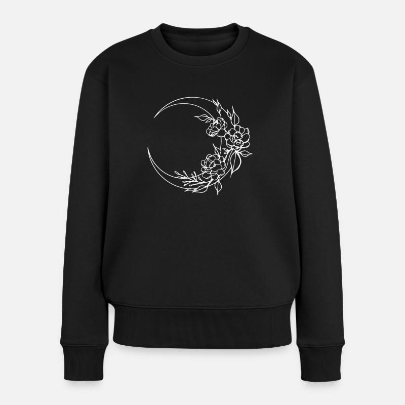 Lune - Lune fleurie - Fleurs - Pull Premium bio Femme - noir