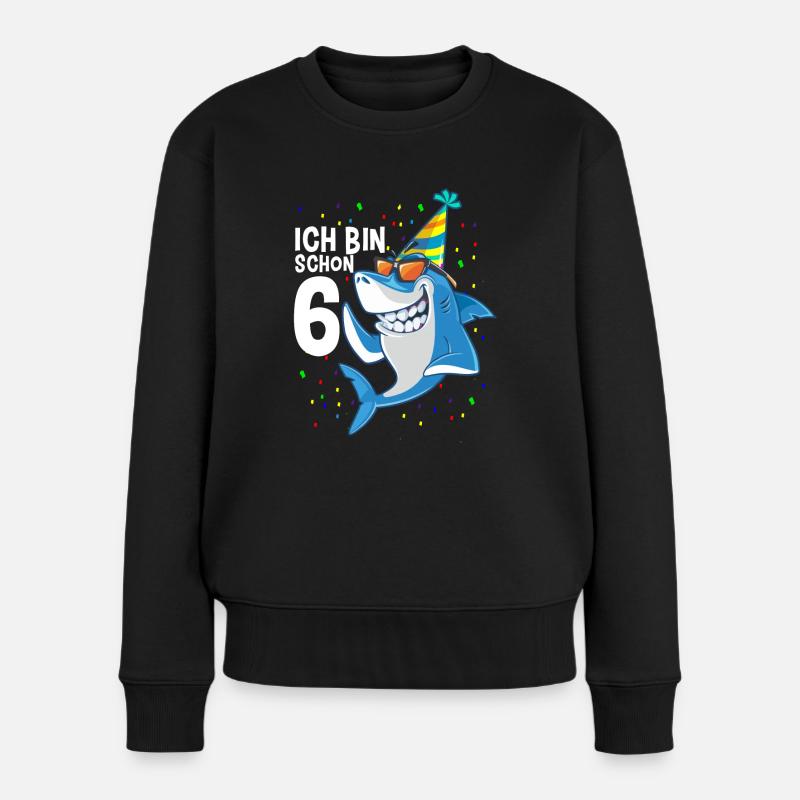 6. Geburtstag Hai Junge 6 Jahre - Frauen Premium Bio Pullover - Schwarz