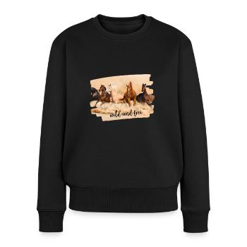 Pferde Wüste reiten wild frei - Frauen Premium Bio Pullover - Schwarz - Vorne - Julia (174cm)