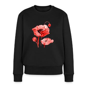 Mohnblume - Frauen Premium Bio Pullover - Schwarz - Vorne - Julia (174cm)