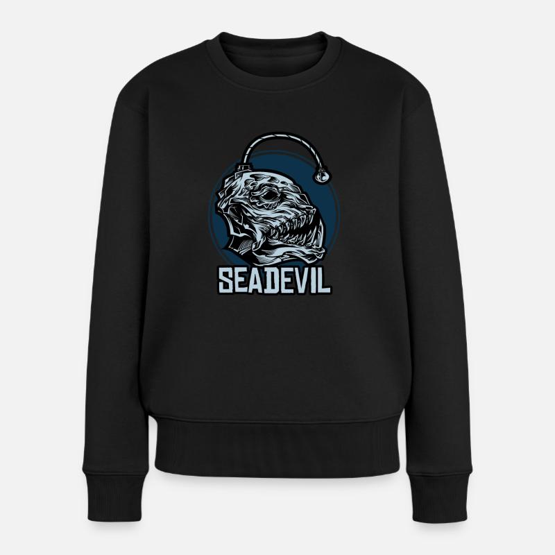 Tiefsee Anglerfisch Seadevil - Frauen Premium Bio Pullover - Schwarz