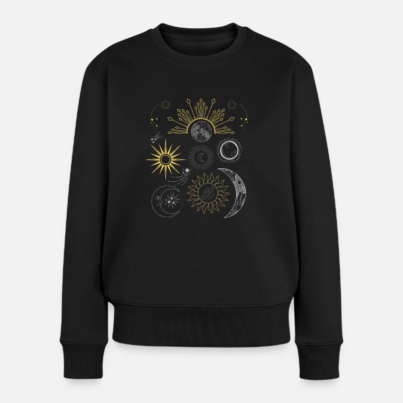 soleil lune étoiles - motif - Pull Premium bio Femme - noir