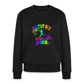 Läuferin, die tut nix, die will nur joggen, Jogger - Frauen Premium Bio Pullover - Schwarz - Vorne - Julia (174cm)