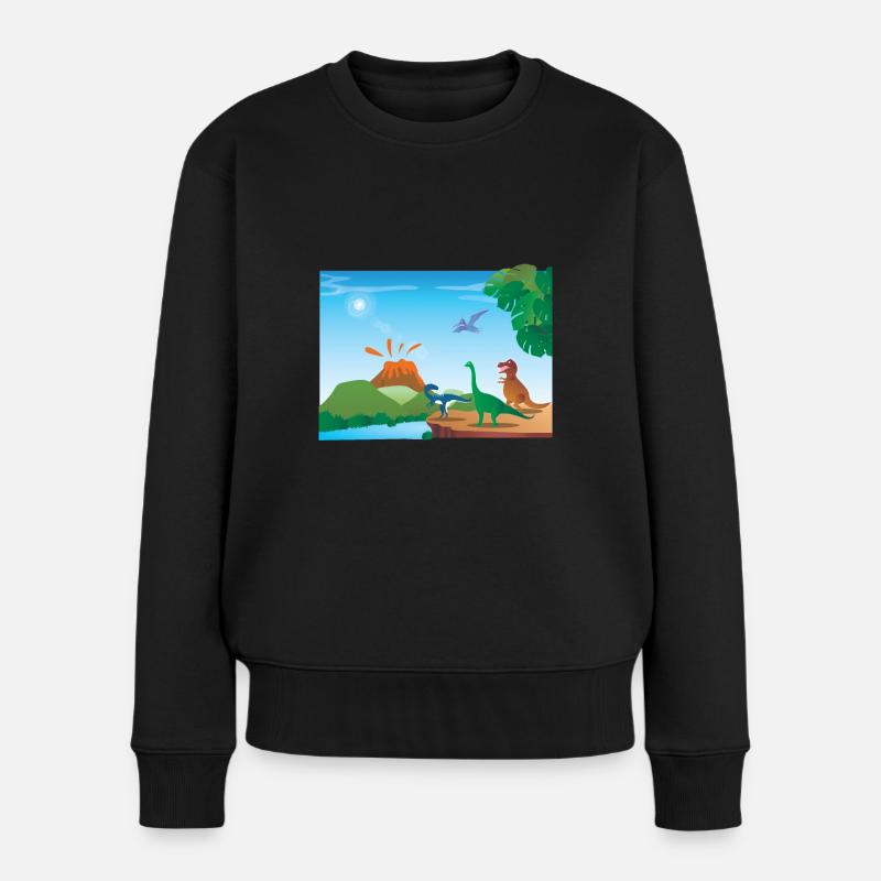 Dinosaurier-Vulkan - Frauen Premium Bio Pullover - Schwarz