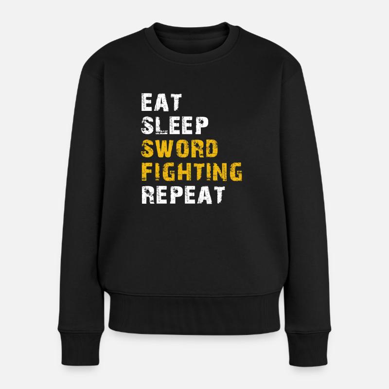 schlaf essen Schwertkampf - Frauen Premium Bio Pullover - Schwarz