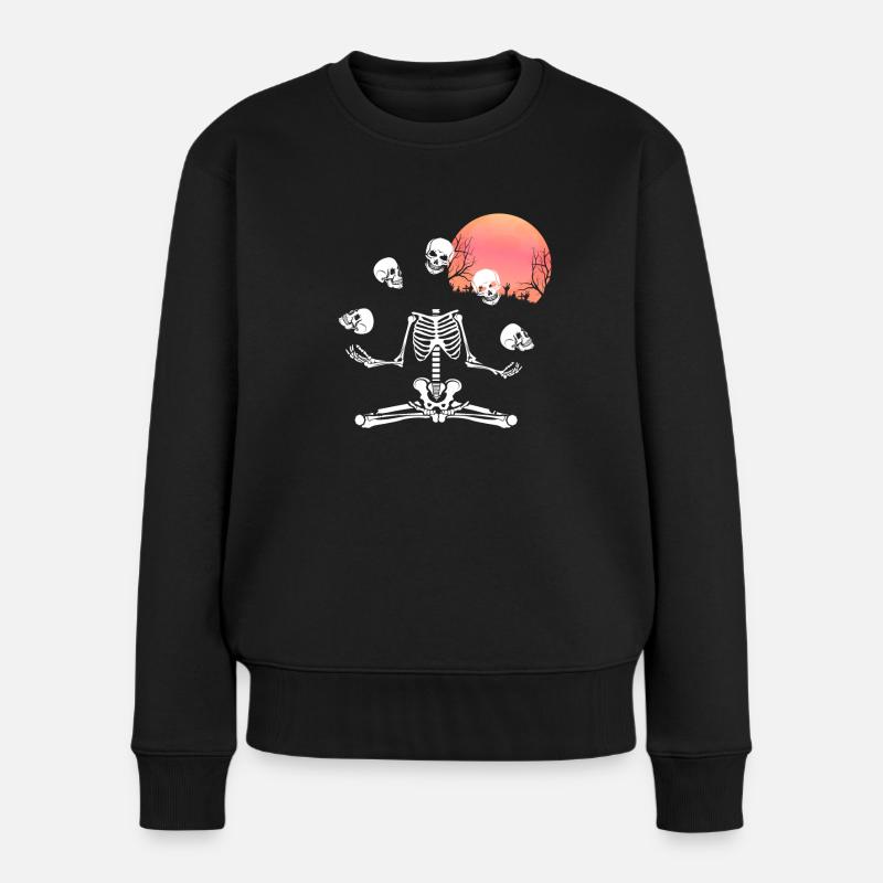 Jonglierendes Skelett mit Totenköpfe im Vollmond - Frauen Premium Bio Pullover - Schwarz
