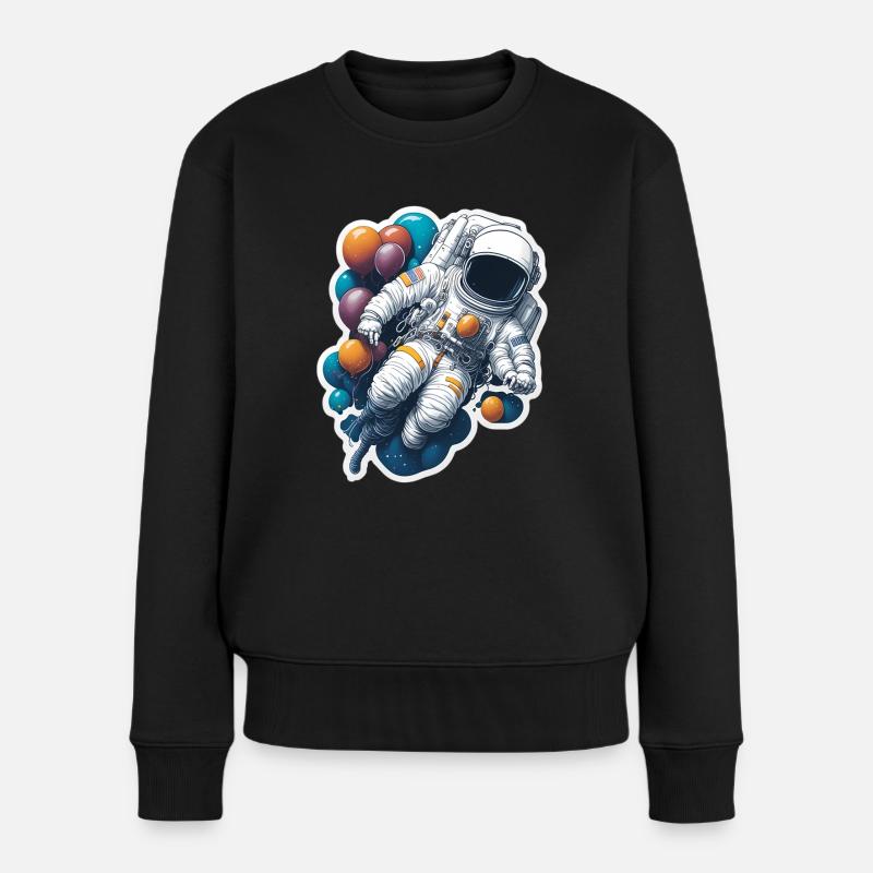 Cooler Astronaut im Weltall - Frauen Premium Bio Pullover - Schwarz