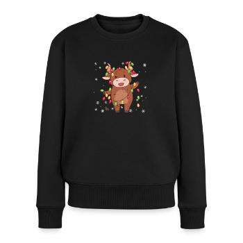 Vache Lumières de Noël Famille Amoureux des neiges - Pull Premium bio Femme - noir - Devant - Julia (174cm)
