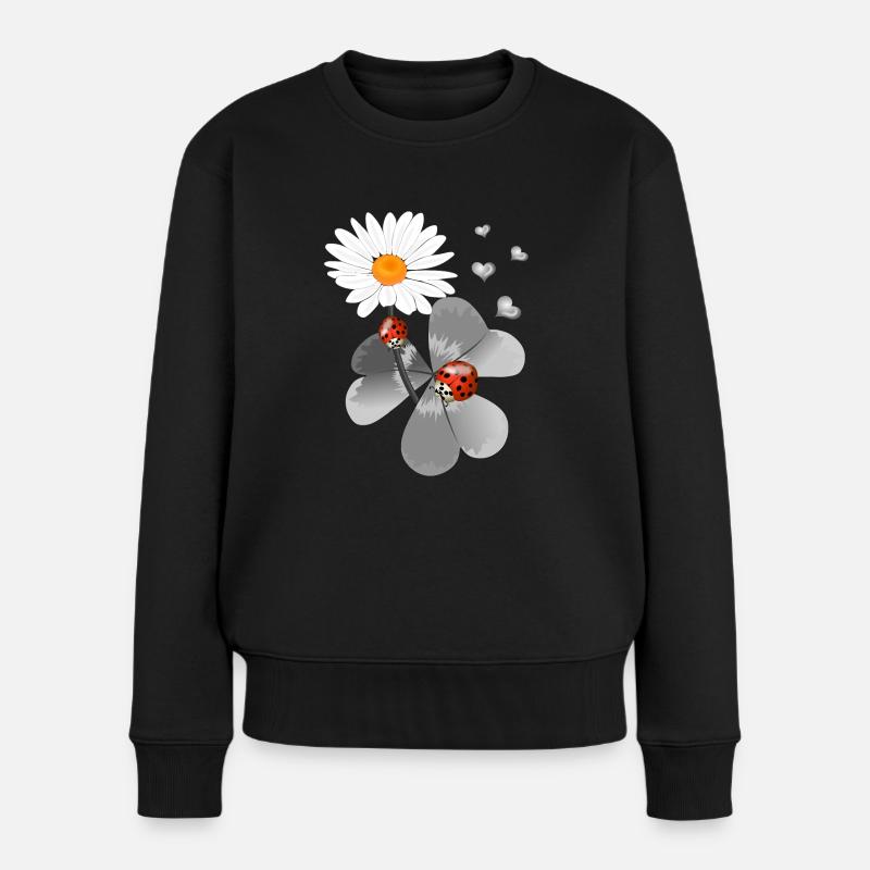 Klee mit Marienkäfer - Frauen Premium Bio Pullover - Schwarz