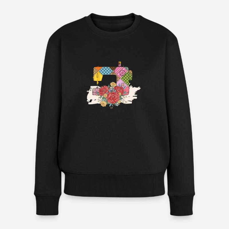 Blumen-Nähmaschine Näherin Quilting Schneiderin - Frauen Premium Bio Pullover - Schwarz