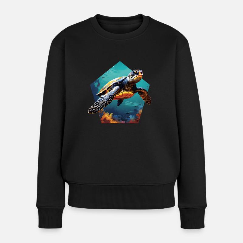 Schildkröte 3D Optik Meeresschildkröte im Meer - Frauen Premium Bio Pullover - Schwarz