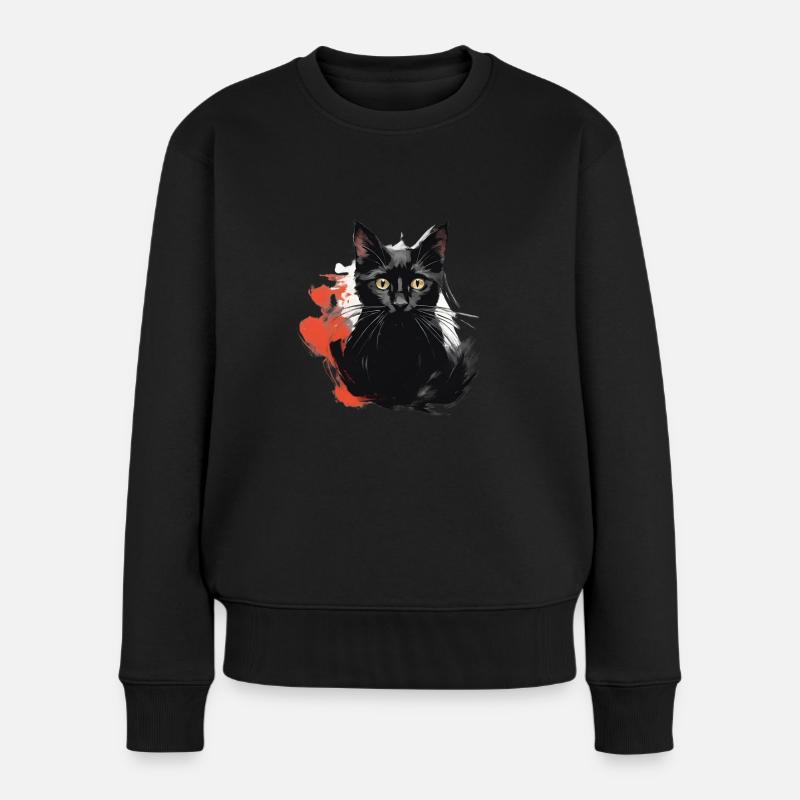 Schwarze Kater - Frauen Premium Bio Pullover - Schwarz