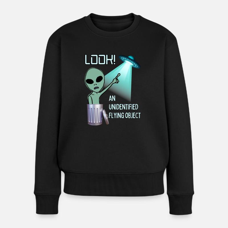 UFO ansehen - Frauen Premium Bio Pullover - Schwarz
