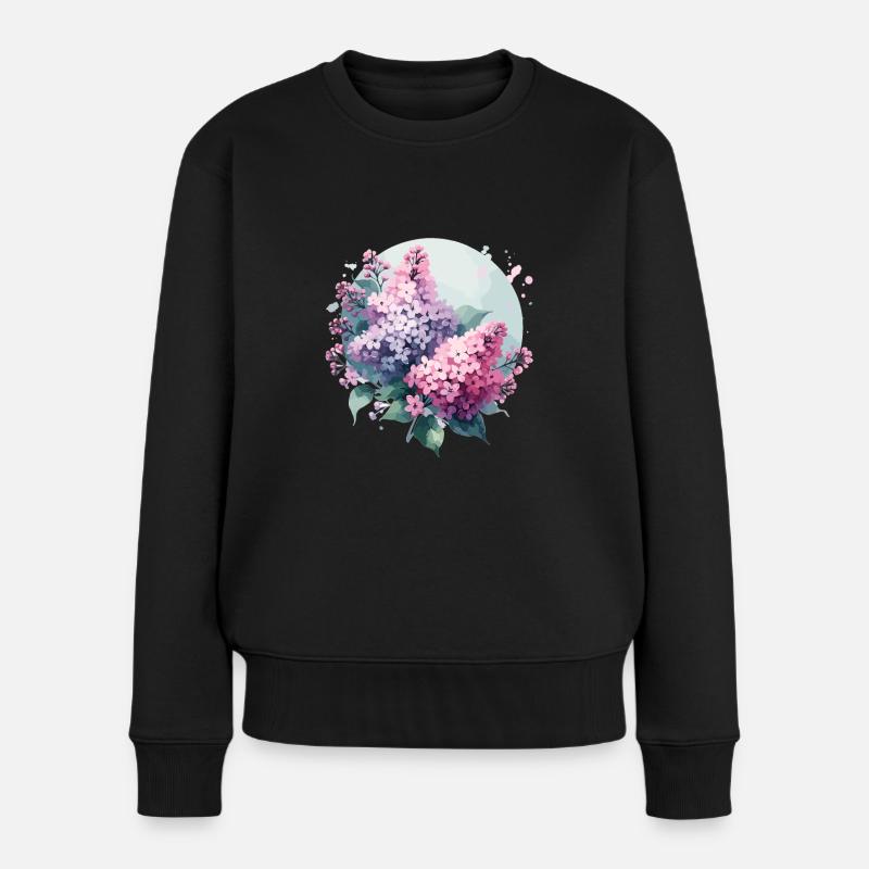 Flieder gezeichnet - Frauen Premium Bio Pullover - Schwarz