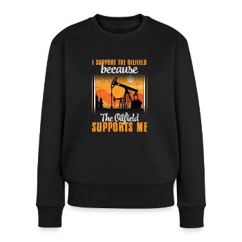 Je soutiens la plate-forme pétrolière de travailleur de champ pétrolifère - Pull Premium bio Femme - noir - Devant - Julia (174cm)