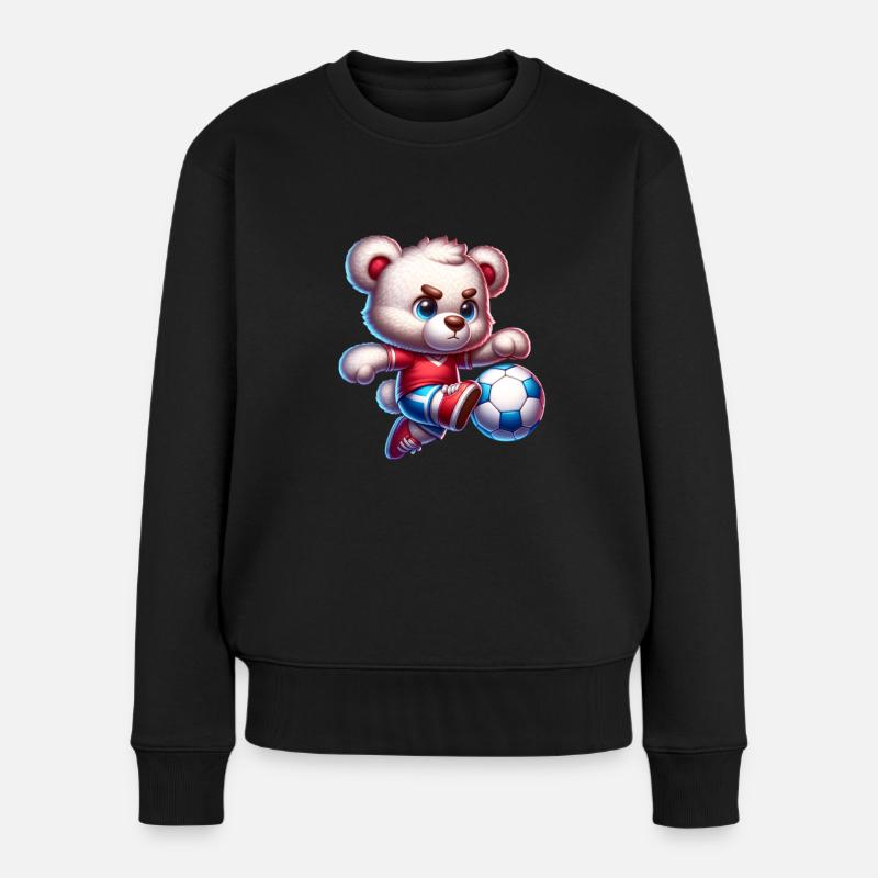 Süßer Teddybär spielt Fußball Comic Figur Kinder - Frauen Premium Bio Pullover - Schwarz